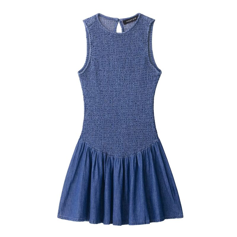 

Kaslead New Women clothes Western Style Fashion Simple Sleeveless Honeycomb Grid Short Dress 4365280 Blue L