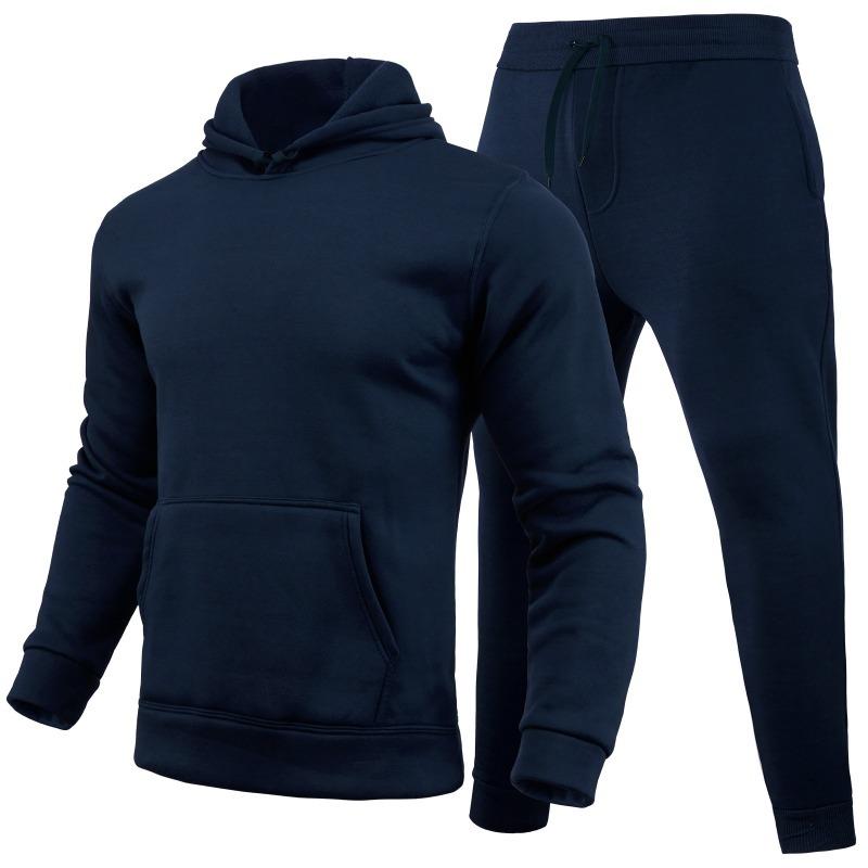 Autunno Inverno Uomo Casual Tinta Unita Completo Felpa Morbida Larga e Pantaloni della Tuta Set Due Pezzi