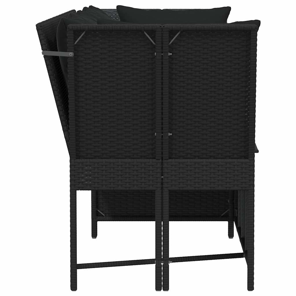 Garden Sofa with Cushions Black Poly Rattan