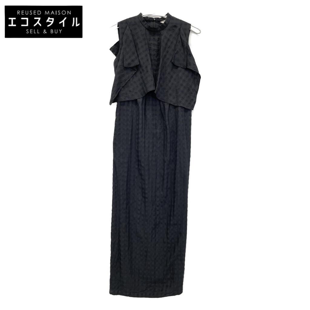 CLANE 23 Stainless Steel Black 14112-5262 Kingham Check Handkerchief One Piece Dress 0 blackUsed