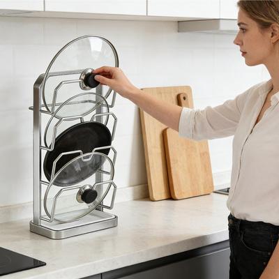 Pot Lid Rack Pan Lid Rest Stand Vertical Pot Top Storage Rack For Kitchen Countertop Dining Restaurant Cabinet Sink Pantry Home