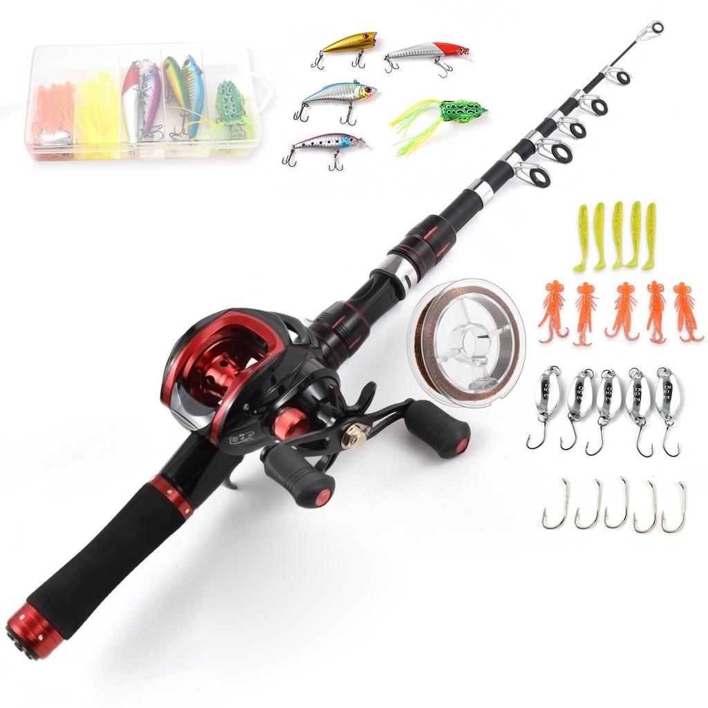 Fishing Rod and Reel Combo 2. Telescopic Fishing Rod with Right Hand Baitcasting Reel Fishing Rod and Reel Combo