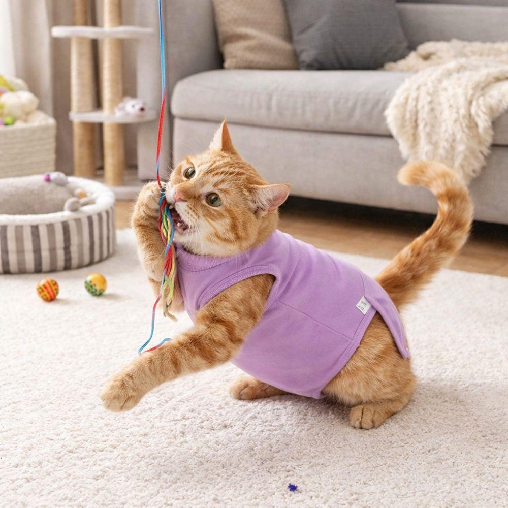 Elastic Cat Recovery Suit Washable Soft Breathable Anti-Licking Bodysuit Adjustable Protective Pet Sterilization Suit