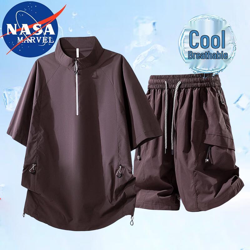 

Men s NASA MARVEL Summer Ice Silk Breathable Casual Two-Piece Set L