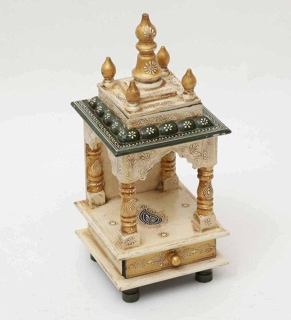 Handmade Wood Mandir: Embossed Painted Wall Shrine
