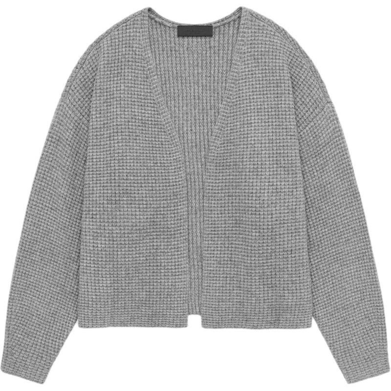 

Fear of God Essentials Fall 24 BACK TO SCHOOL Collection Heavy Waffle Cardigan Solid Loose Long-Sleeved Knit Shirt for Men Grey 192BT246201F L