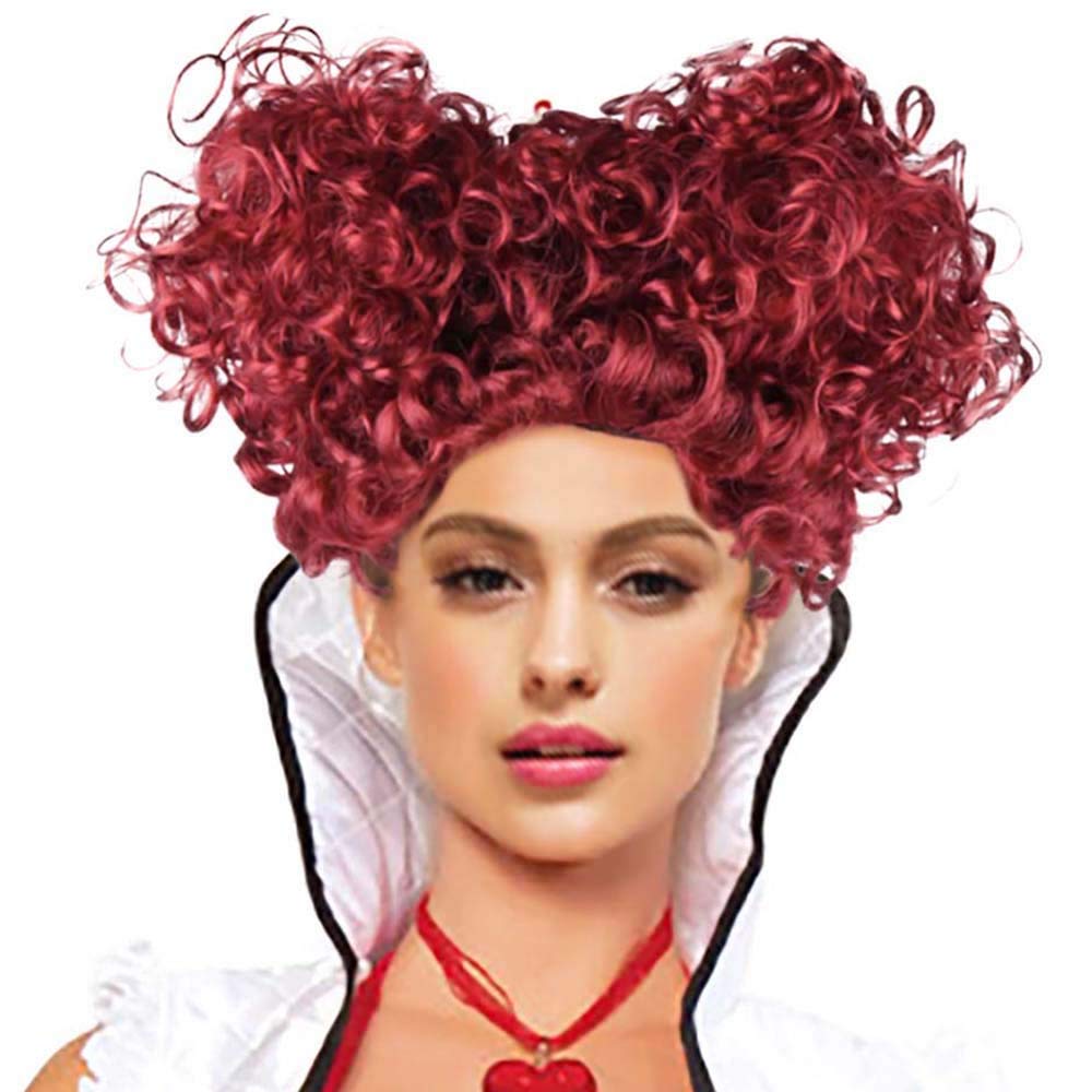 Red Queen Wig, Queen of Hearts Cosplay Costume Wig, Red Short Curly Heat-Resistant Wig, Halloween Costume (Wine Red)