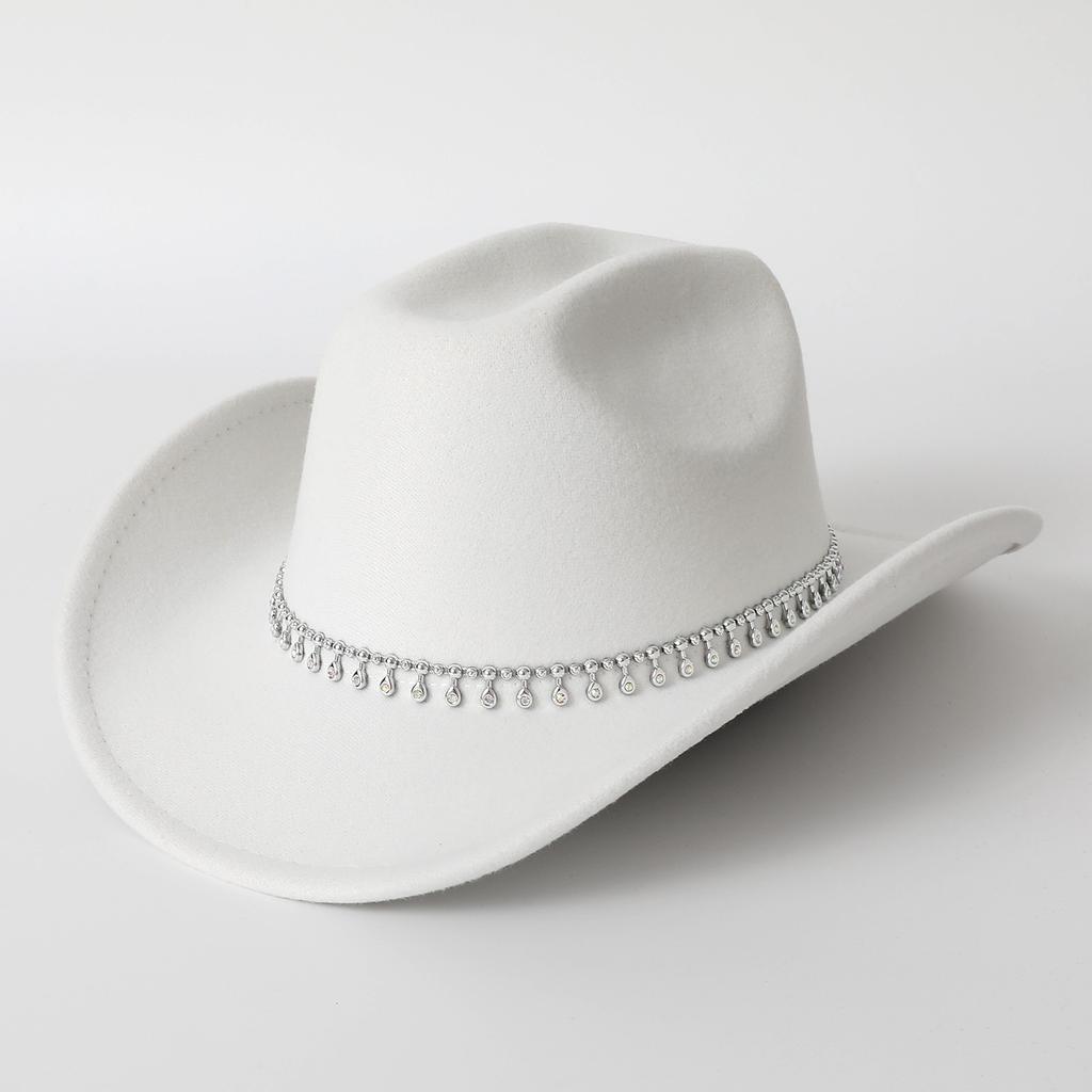 Western Cowboy Top Hat Men's and Women's Rhinestone Water Drop Casual Top Hat Party Jazz Hat