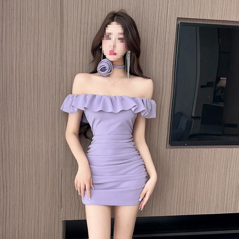 Chic Ruffled Off-Shoulder Bodycon Dress - French Style Slimming Mini Skirt