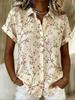 Women's Beige Floral Print Button Down Shirt, Casual Tops for Spring Summer Daily Streetwear & Vacation Occasions