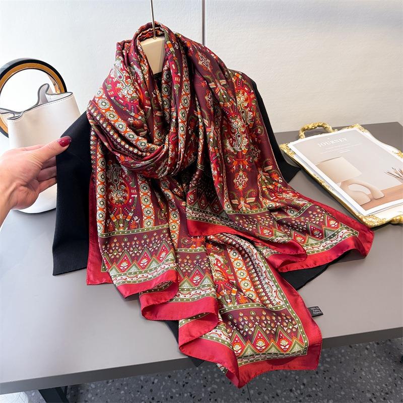 Spring and summer simulated silky brocade fashion silk scarf long scarf silky printing shawl versatile headscarf scarf