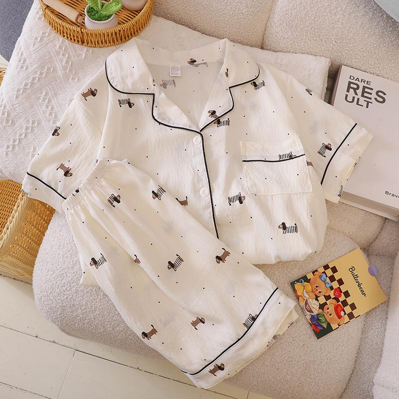 2026 Summer Women's High-End Short Sleeve Cotton Pajama Set for Indoor/Outdoor Wear