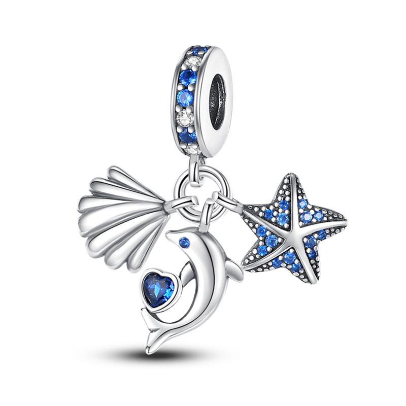 Copper Jellyfish Dolphin Turtle Starfish Shell Luminous Ocean Series Charms Beads Fit 3Mm Original Bracelets Diy Jewelry