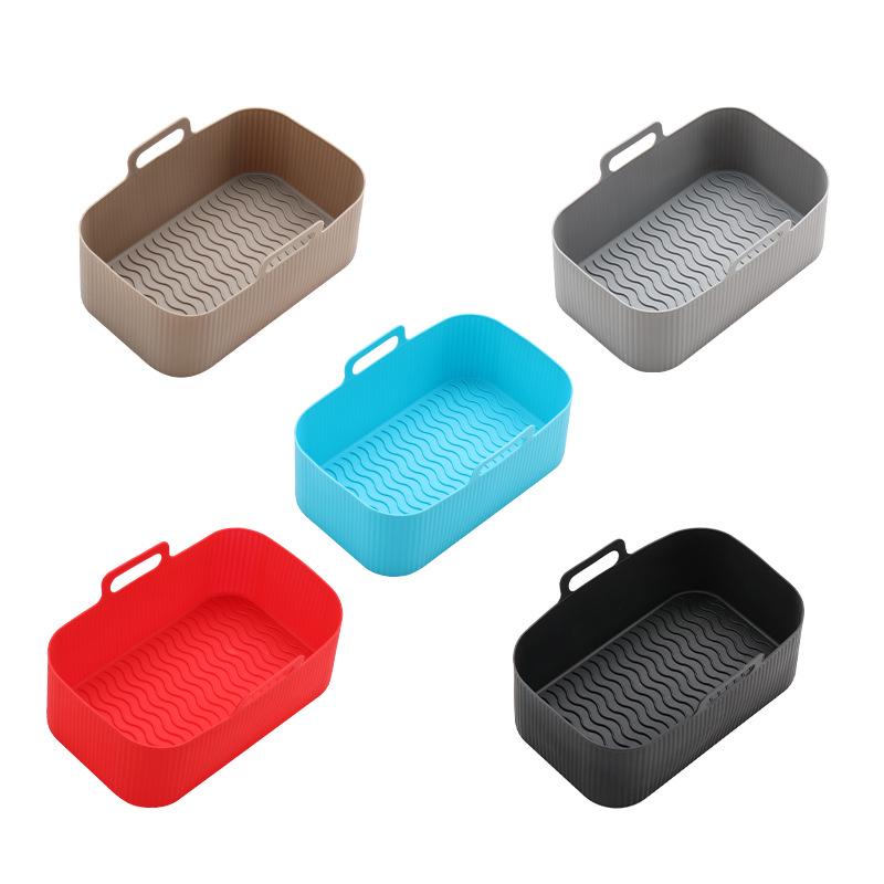 Teglia da forno rettangolare pieghevole in silicone per friggitrice ad aria con manico