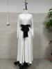2025 Women's High Neck Long Sleeve Midi Dress with Color Block Belt