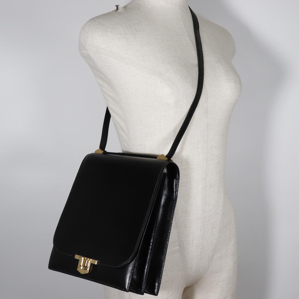 Hermes Chianti Shoulder Bag One Belt Vintage Black / Gold Hardware Box Carf Women Used