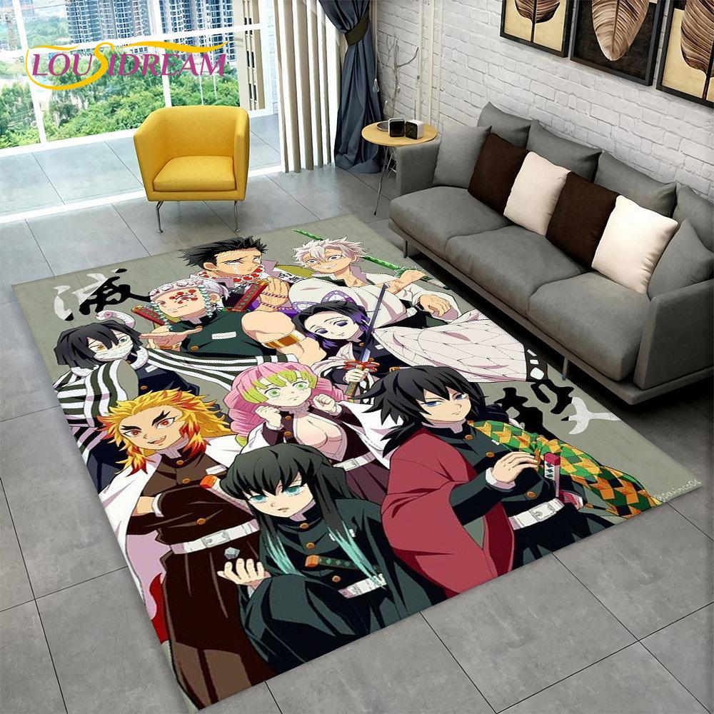 

Коврик в стиле аниме Demon Slaye, ковер с рисунком из мультфильма для гостиной, детская спальня, диван, коврик для двери, декор, детский игровой нескользящий коврик 40x60cm(15x23in)