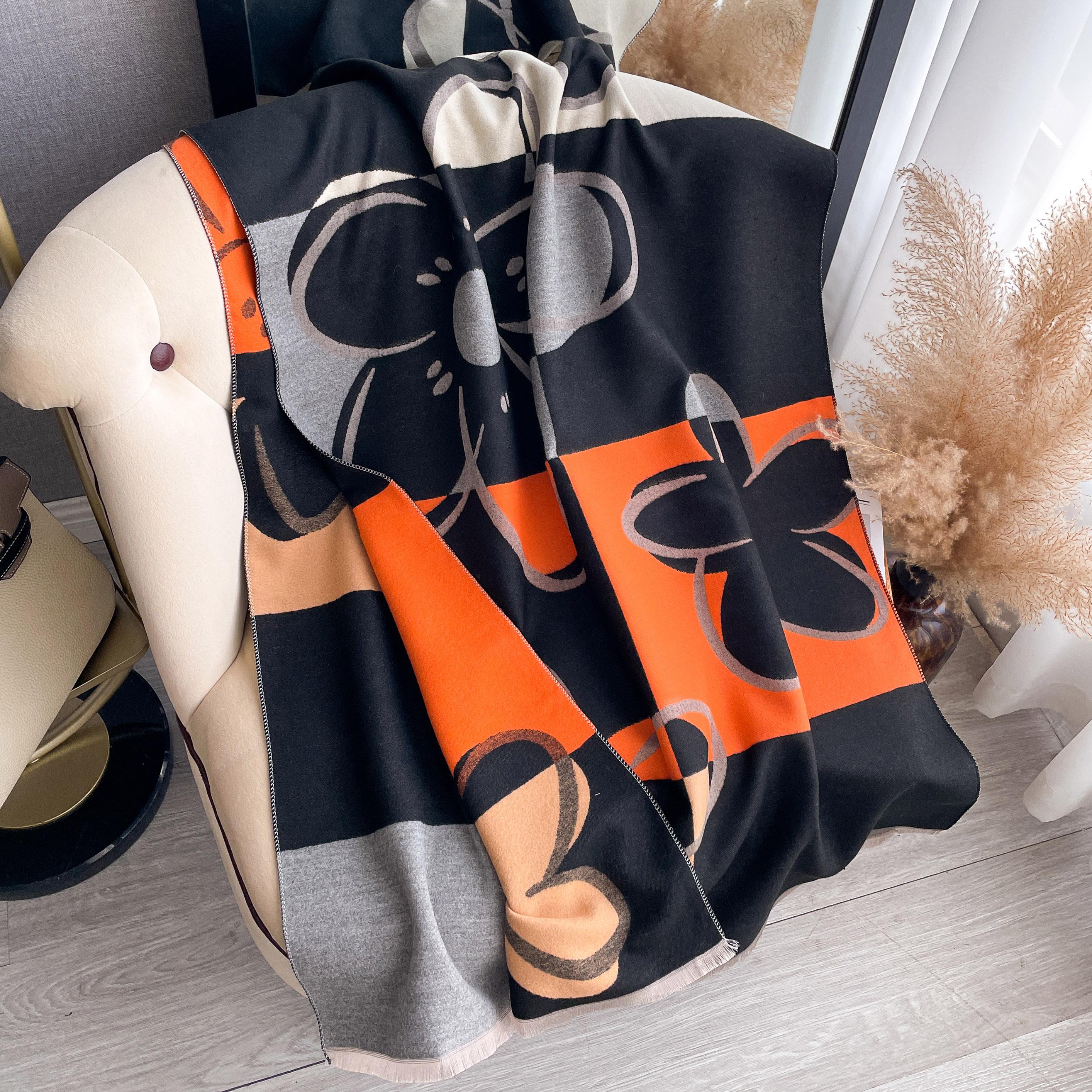 

Elegant Flowers Jacquard Pashmina Cashmere Scarf Winter Thick Warmth Two-Sided Shawl Coldproof Windproof Blanket Scarf