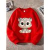 Kids Unisex Pink Crewneck Sweatshirt, Cute Cartoon Snow Leopard Print Long Sleeve Pullover, Soft Casual Sweatshirt for Boys Girls Over 4 Years Old