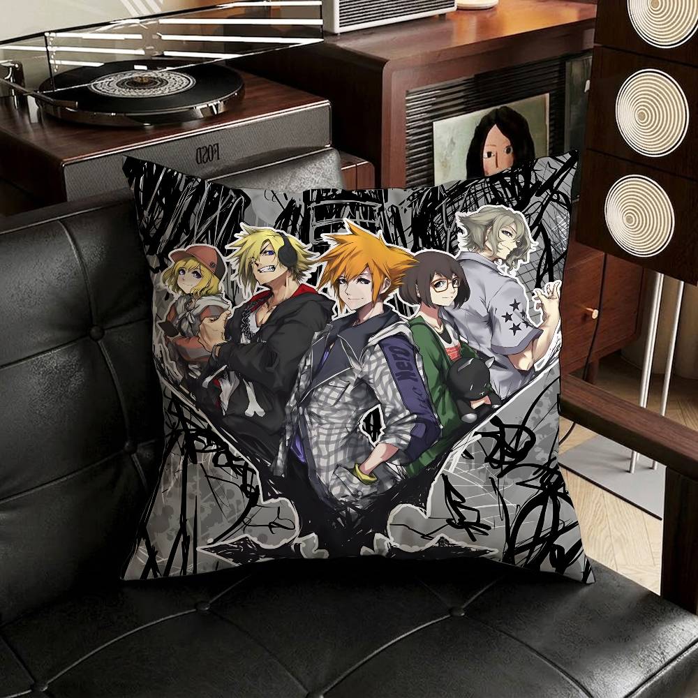 The WWorld Ends with You Pillow Case Antidustmite Pillowcase Invisible zipper silky short plush Sofa cushion cover