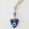 Handmade Heart Shaped Blue Evil Eye Pendant Turkish Blue Glass Ornament with Silver Beads Unique Home Decor Bag Car And Wall Decoration