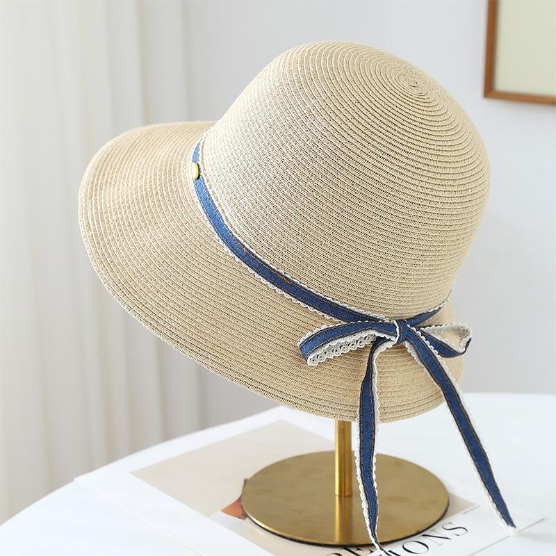 Spring and Summer New Idyllic Bow Straw Hat Women's Seaside Vacation Beach Visor Big Brim Sun Protection Hat