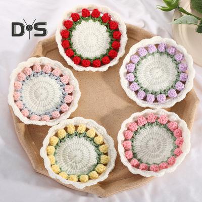 Crochet Tulip Coaster Handmade Flower Pads for Coffee Tea Cups Multi-Purpose Home Bar Decor & Creative Gift for Housewarming Birthdays
