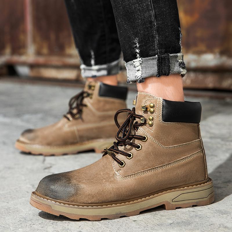 2025 Men's Thick Bottomed Martin Boots Vintage Style Genuine Leather Outdoor Work Boots Wear Resistant Nylon Shaft Material