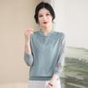 Elegant 2026 Spring/Autumn Knitted Top with Qipao Collar & Gauze Sleeves for Middle-aged and Elderly Women.