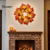 Artificial Sunflower Wreath Fall Maple Leaf with Pumpkin Pinecone, Thanksgiving Harvest Outdoor Weatherproof Floral Swag Wreath, Indoor Autumn
