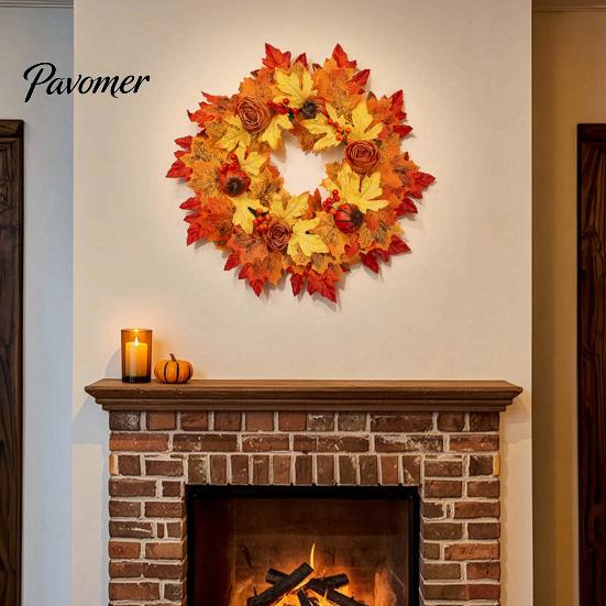 Artificial Sunflower Wreath Fall Maple Leaf with Pumpkin Pinecone, Thanksgiving Harvest Outdoor Weatherproof Floral Swag Wreath, Indoor Autumn