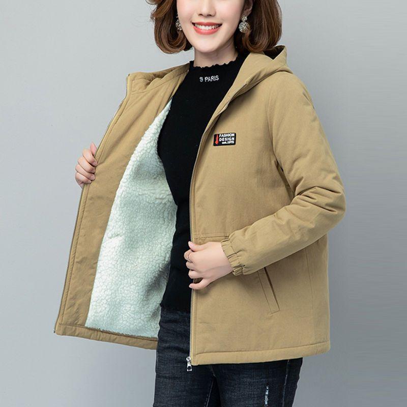 

Куртка жіноча осіння корейська версія вільного і тонкого жіночого великого розміру плюс оксамитова товста жіноча вітровка з капюшоном S хакі