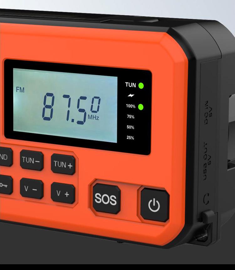 Outdoor Emergency Solar Crank Radio & Multi-Function Flashlight Power Bank