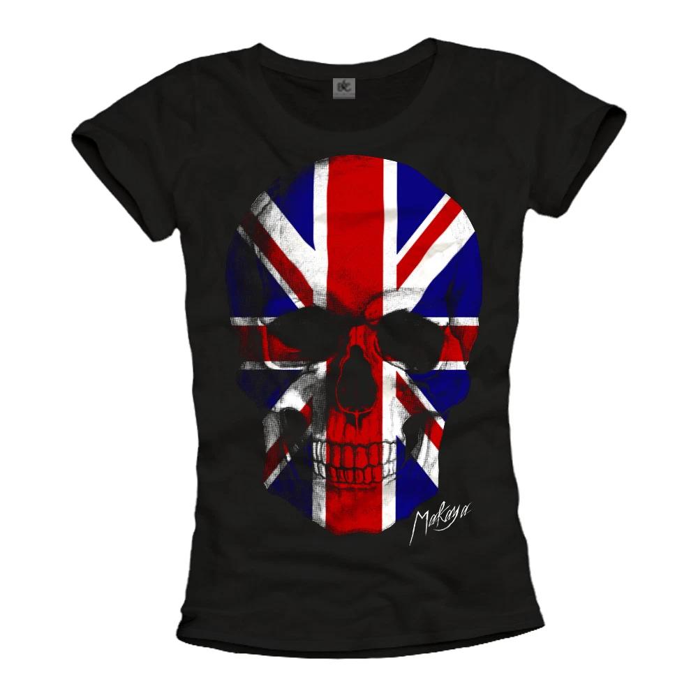 

VINTAGE UNION JACK WOMENS shirt WITH UK SKULL FLAG - TOP PUNK ROCK BAND GIRL TEE M