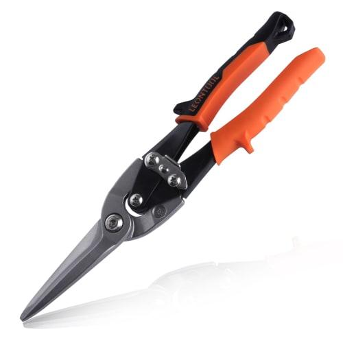 LEONTOOL Long Blade Metal Scissors, Multi-Power Straight Type, for Cutting Sheet Metal, Serrated Blades, Heavy-Duty Metal Scissors, Molding Cutter, Co