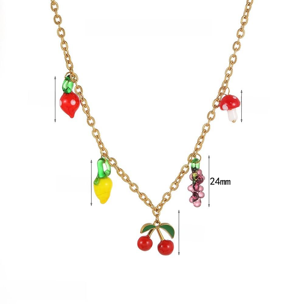 Stainless Steel Fruit Necklace For Women Summer Fashion Jewelry With Resin Pendant