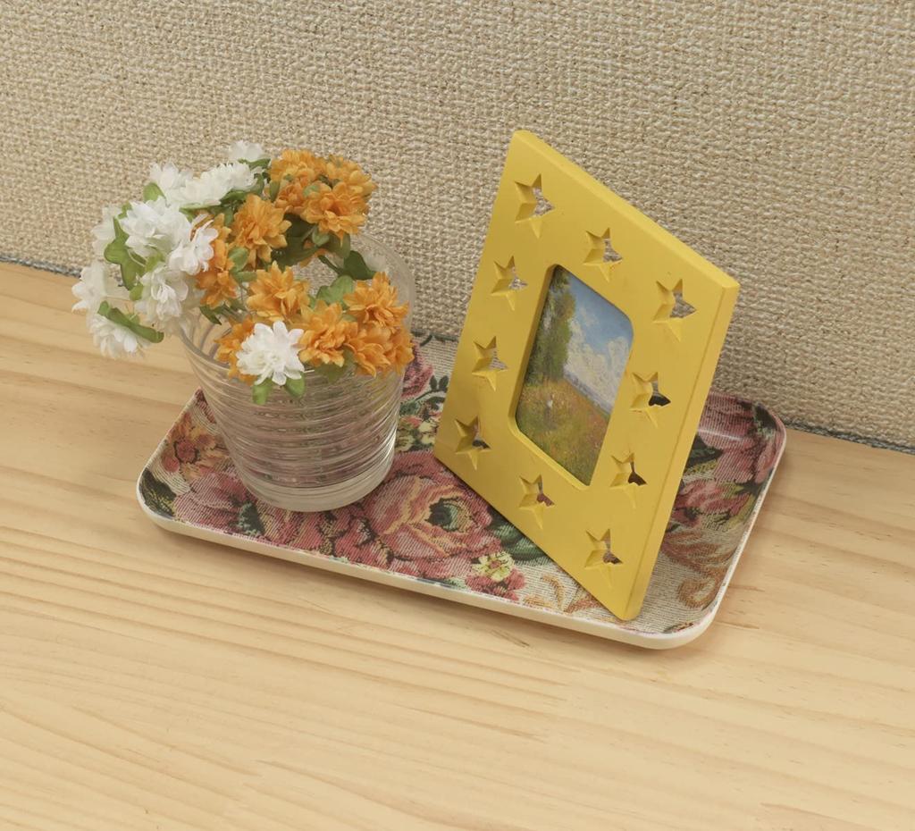 Tatsucraft NR Caster Tray, SS, 21.5cm, Web Original Model, Victorian Old Rose Design, Non-Slip, Microwave-Safe, Plastic, Available in Large and