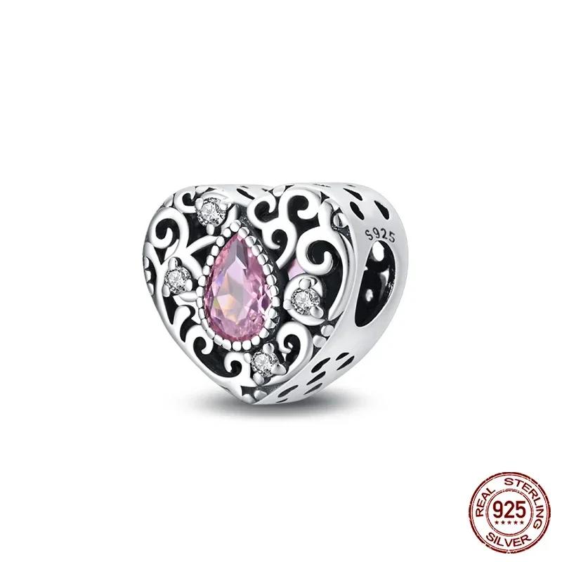 925 Silver Classic Purple Retro Heart Shape Lotus Angel Pattern Charms Beads Fit Necklace Bracelets Pendant DIY Jewelry