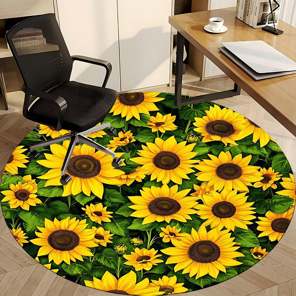 1pc Sunflower Field Office Round Area Rug, Under Office Chairs Bedroom Living Room Home Decor, Room Deco