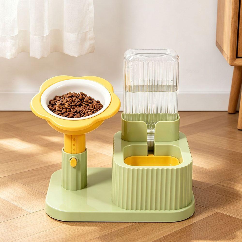 2-in-1 Pet Bowl Adjustable Height Automatic Water Dispenser Cat Water Food Bowl Cat Feeding