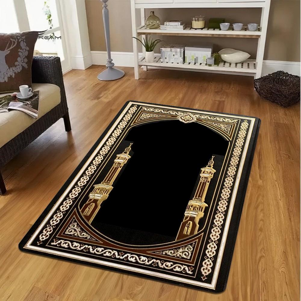 Muslim Prayer Mat Black Carpet for Living Room Sofa Rug Home Decor Bedroom Bedside Rug Lounge Hallway Floor Mat Doormat Washable