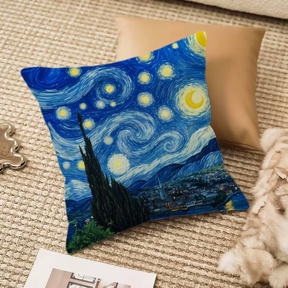 Ван Гог Звездная ночь Масляная живопись Наволочка Комфорт Диван-кровать Шелковистая элегантная Невидимая молния Декоративная наволочка 12x12Inch