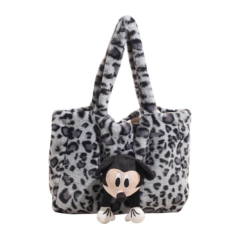 2025 Women's Large Fluffy Leopard Print Shoulder Tote Bag