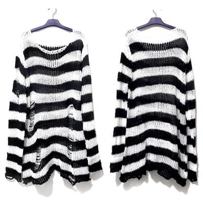 New Punk Gotic Pulover lung unisex de vară pentru femei cu dungi Cool Hollow Out Broken Jumper Loose Rock Thin Dark Streetwear Top