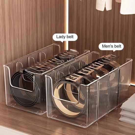 1/2Pcs Belt Storage Boxes Large Capacity 4 Grids Transparent Design Tie Belt Storage Holder Display Case Closet Organizer
