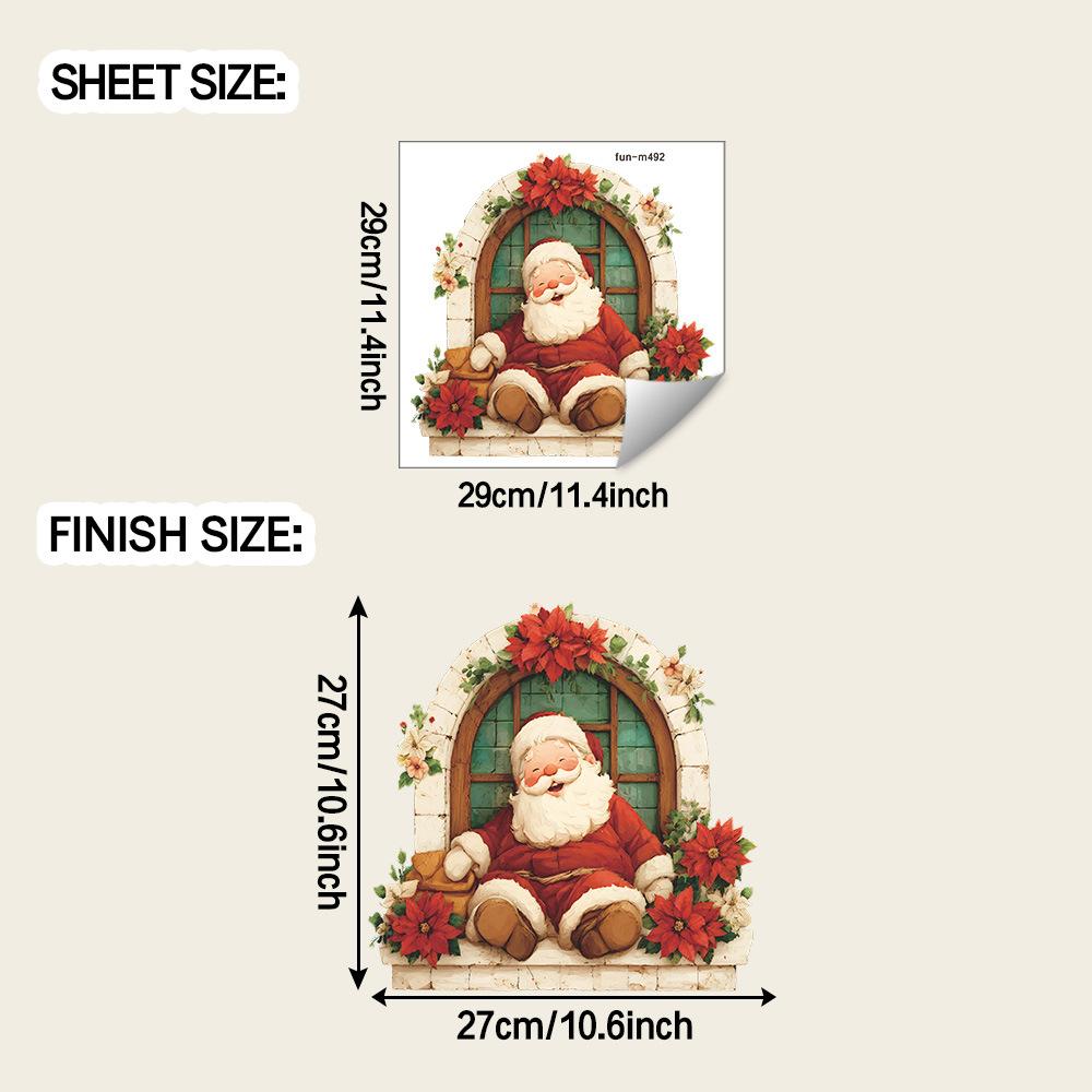 

Акварельный Дед Мороз у окна и наклейки на унитаз с красным цветком для украшения ванной комнаты