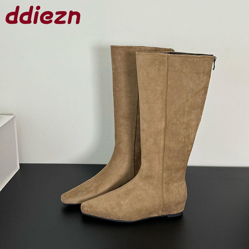 Fashion Fashion Flock Women Knee High Boots With Height Increasing Shoes Female Pointed Toe Footwear Ladies Long Boots Zippers Shoes new