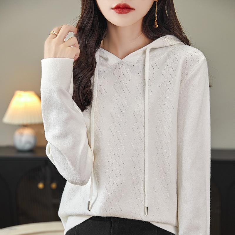 

Весенне-осенний новый вязаный свитер с капюшоном, женская толстовка, свободный и облегающий универсальный верх для ношения внутри и снаружи, базовая рубашка XXL слоновая кость