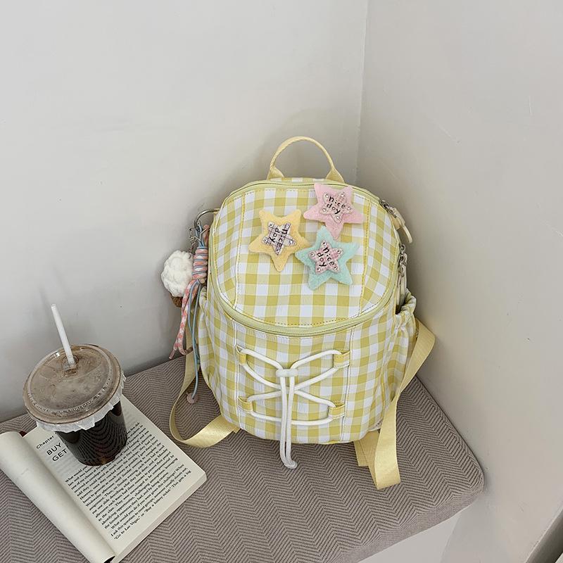 Korean new high-value schoolbag sweet plaid backpack junior high school students lightweight travel mini backpack