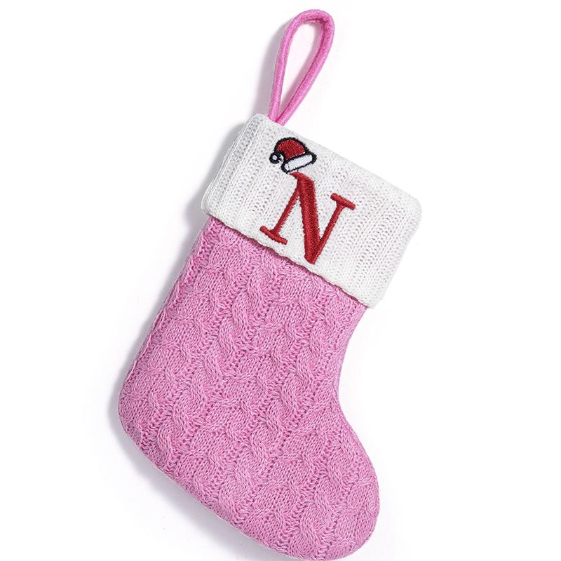 Xmas Tree Pendant Decor Gift Bag Letter 3D Embroidered Gift Christmas Party Decoration Pink Christmas Socks